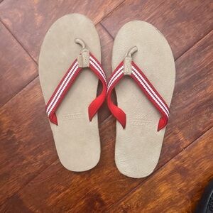Red and Tan Flip Flops